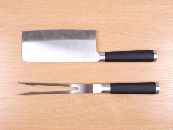 Metalowy Nóż Podłoże Drewniane — Zdjęcie stockowe