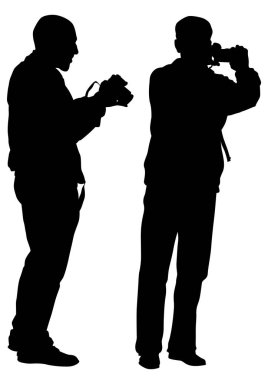 beyaz zemin üzerinde bir kamera ile adam