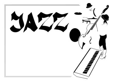 Grup ve beyaz arka plan üzerinde Caz Orkestrası ve şarkıcı