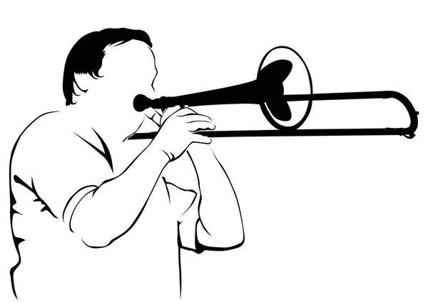 Musique Homme Whit Fanfare Sur Fond Blanc — Image vectorielle
