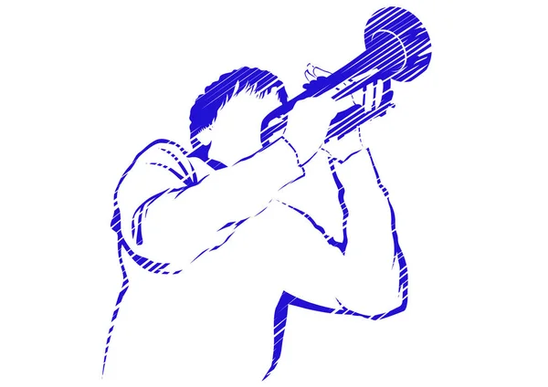 Muziek Man Whit Brassband Witte Achtergrond — Stockvector