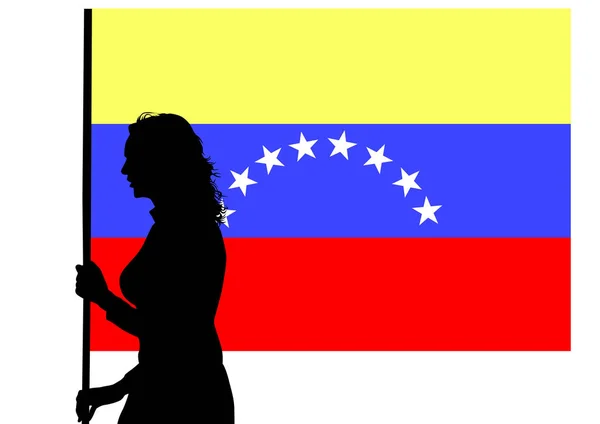 Young Girl Flag Venezuela White Background — Stock Vector