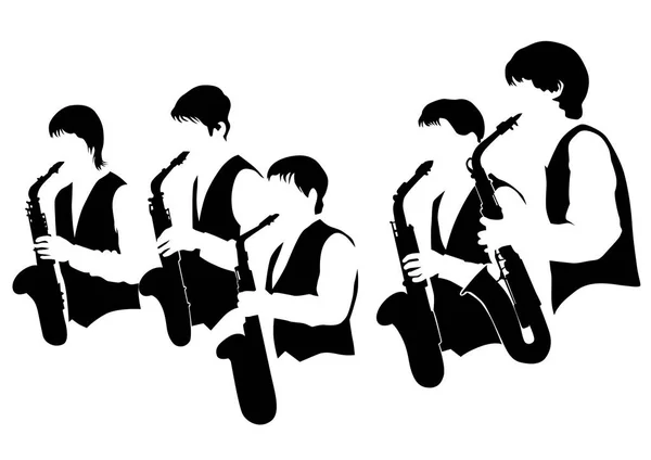 Musik Man Whit Jazz Band Vitbakgrund — Stock vektor