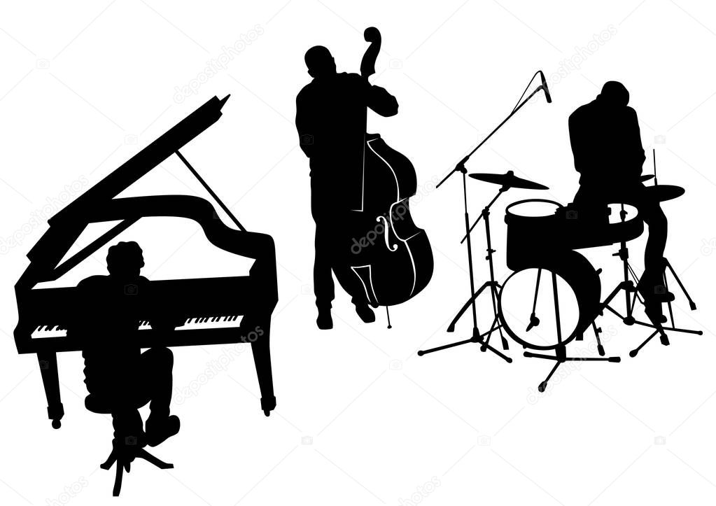 Music man whit jazz band on white background