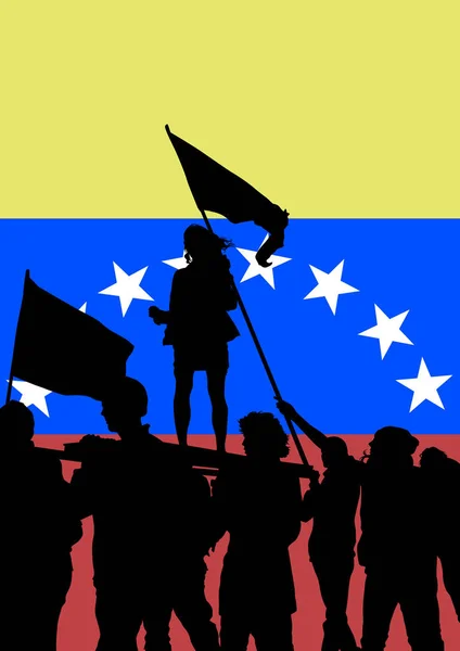 Menigte Met Vlag Van Venezuela Witte Achtergrond — Stockvector