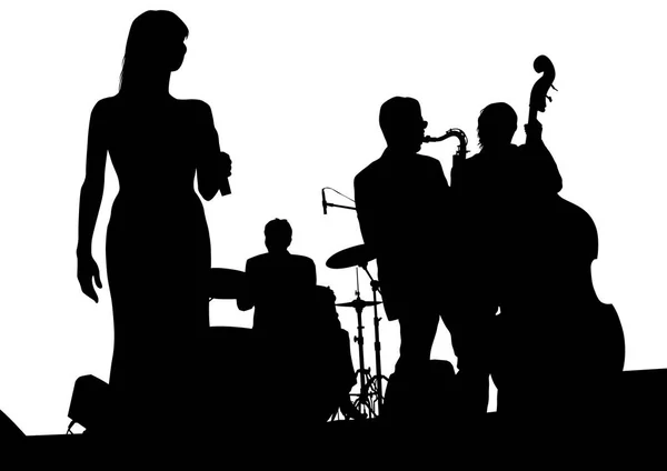 Musica Uomo Con Jazz Band Sfondo Bianco — Vettoriale Stock