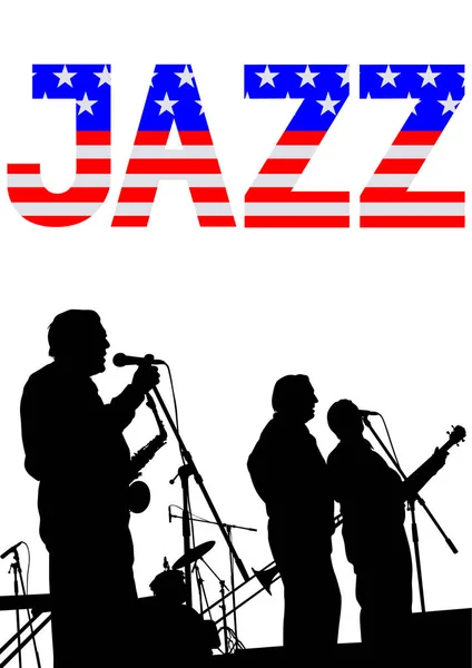 Muziek Man Whit Jazz Band Concert — Stockvector