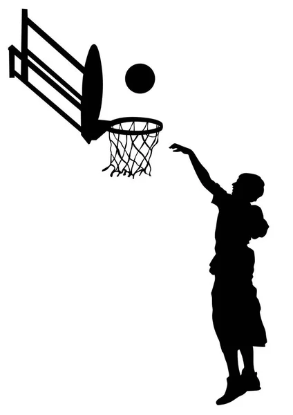 Jóvenes Atletas Jugando Baloncesto Callejero Sobre Fondo Blanco — Vector de stock