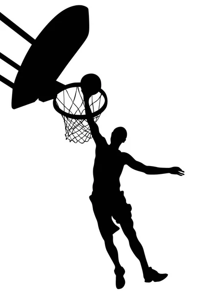在白色背景上打街头篮球的年轻运动员 — 图库矢量图片