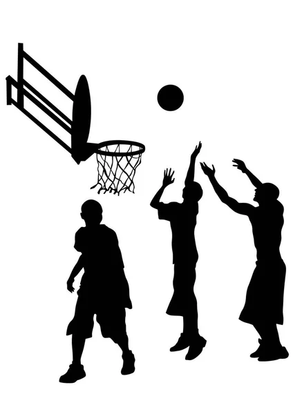 Mladí Sportovci Hrát Pouliční Basketbal Bílém Pozadí — Stockový vektor