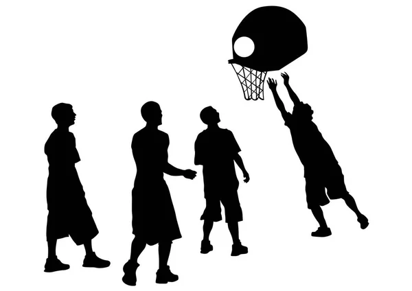 Young athletes playing street basketball on a white background