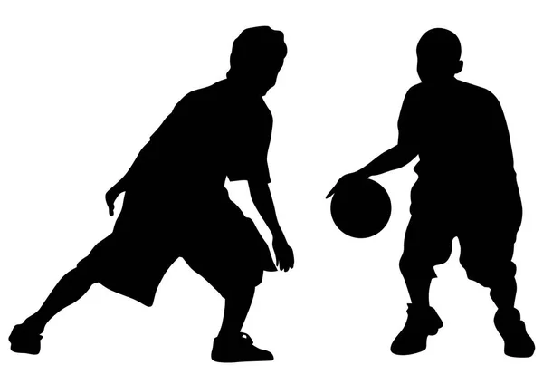 Νέοι Αθλητές Που Παίζουν Μπάσκετ Του Δρόμου Λευκό Φόντο — Διανυσματικό Αρχείο