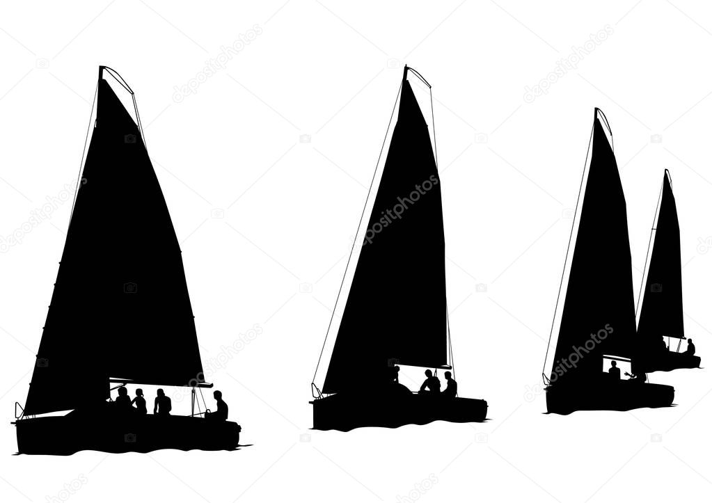 Vintage sailboat in the sea on a white background