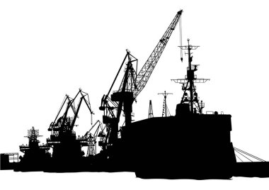 Siluetleri seaport kargo vinç