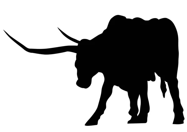Stor Bull Med Långa Horn Vit Bakgrund — Stock vektor