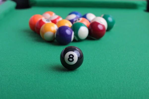 Billiard Balls Green Table Close — Stock Photo, Image