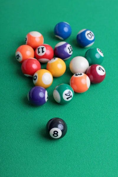 Billiard Balls Green Table Close — Stock Photo, Image