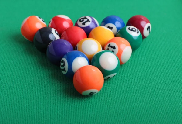 Billiard Balls Green Table Close — Stock Photo, Image