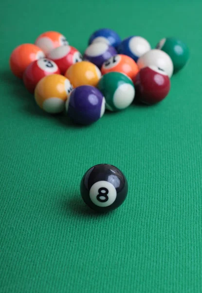 Billiard Balls Green Table Close — Stock Photo, Image