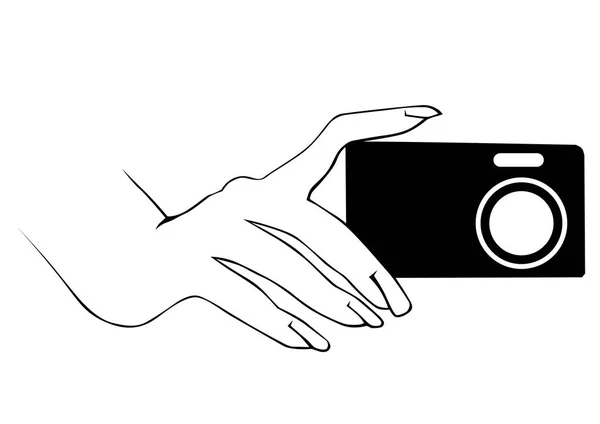 Main Féminine Avec Caméra Sur Fond Blanc — Image vectorielle
