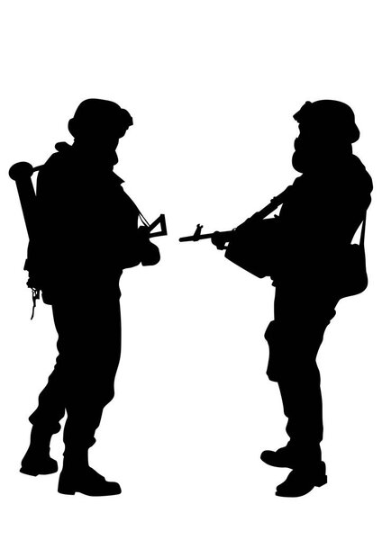 Солдат в форме с оружием на белом фоне
