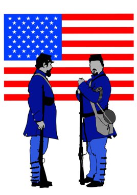 İç savaş kez beyaz arka plan üzerinde üniformalı Amerikan askerleri