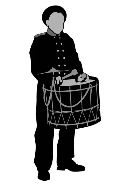 Soldier Old Uniform Big Drum White Background — Stock Vector