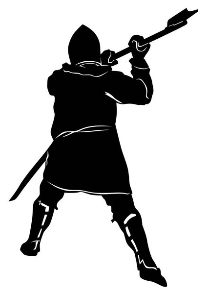 Человек в старой рыцарской одежде на белом фоне
