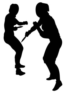 Spor kadınlarda beyaz arka plan üzerinde bıçak ile kavga