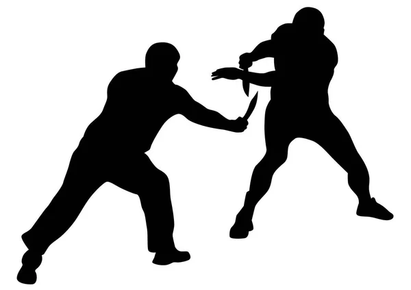 Hombre Lucha Deportiva Con Cuchillos Sobre Fondo Blanco — Archivo Imágenes Vectoriales