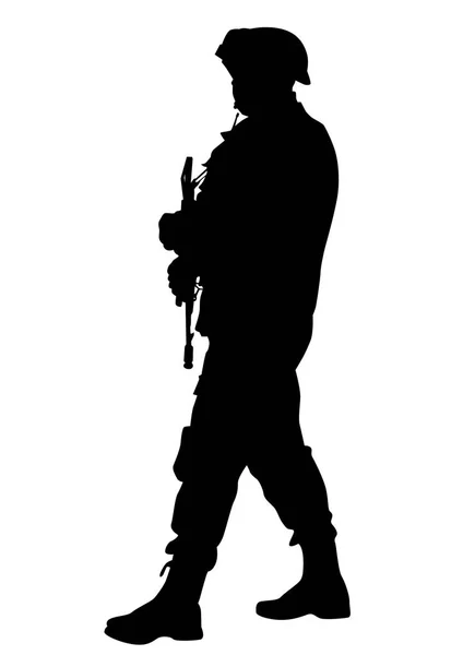 Soldado Uniforme Con Arma Sobre Fondo Blanco — Vector de stock