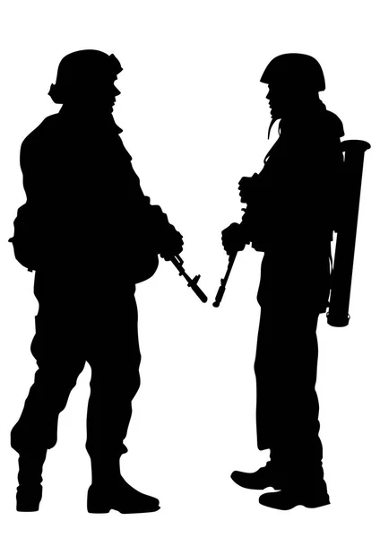 Soldat Uniform Mit Waffe Auf Weißem Hintergrund — Stockvektor