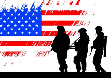 Asker üniformalı bayrak arka plan üzerinde silah ile