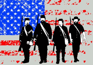 İç savaş kez beyaz arka plan üzerinde üniformalı Amerikan askerleri