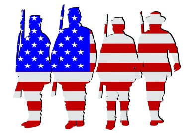 İç savaş kez beyaz arka plan üzerinde üniformalı Amerikan askerleri