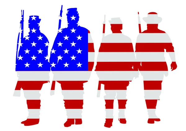 Soldados Estadounidenses Uniforme Tiempos Guerra Civil Sobre Fondo Blanco — Vector de stock