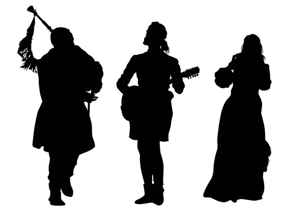 Musiciens Avec Vieux Instruments Sur Fond Blanc — Image vectorielle