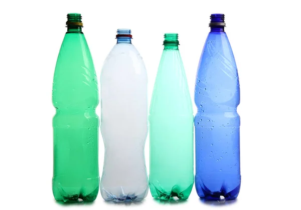 Bottle Glasses Water White Background — Stock Photo, Image