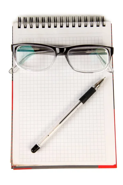 Schwarze Männer Brille Und Stift Auf Blocknote — Stockfoto