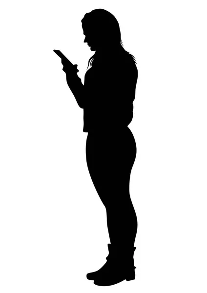 Mujer Joven Con Teléfono Inteligente Fondo Blanco — Vector de stock