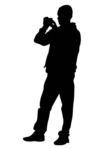 Homme Avec Smartphone Sur Fond Blanc — Image vectorielle