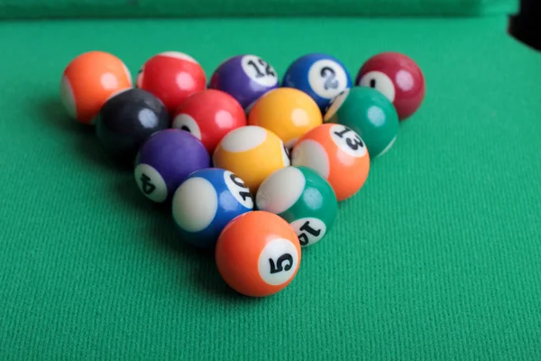 Billiard Balls Green Table Close — Stock Photo, Image