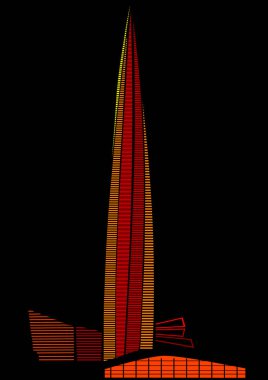 Gece gökyüzünün arka planda uzun cam gökdelen