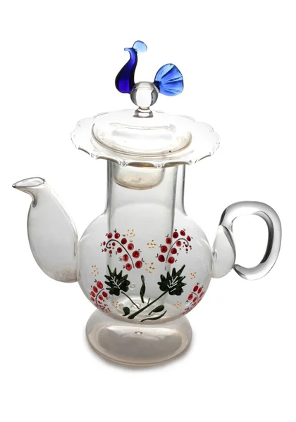 Vintage Glas Teekanne Auf Weißem Hintergrund — Stockfoto