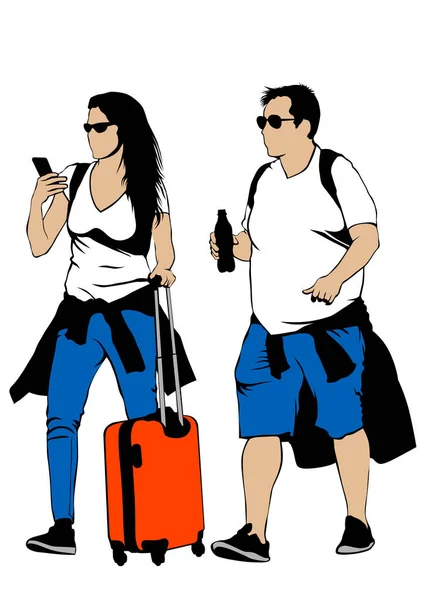 Homme Femme Avec Une Valise Aéroport — Image vectorielle