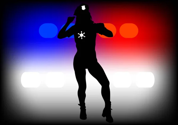 Beauty Woman Police Uniform Light Car — Stock Vector