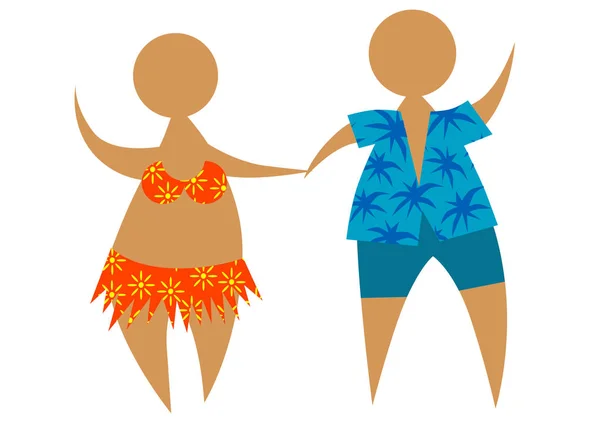 熱帯気候での休暇に水着を着た男女 — ストックベクタ