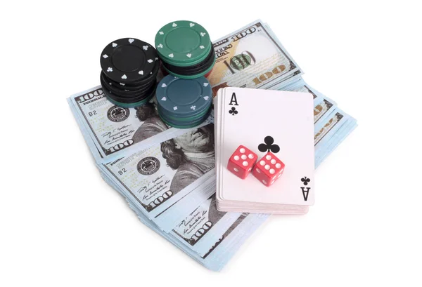 Kaarten Dollars Voor Casino Met Witte Achtergrond — Stockfoto