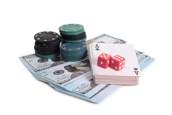 Tarjetas Dólares Para Casino Con Fondo Blanco — Foto de Stock