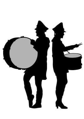 Younge girls with big drums on white background clipart